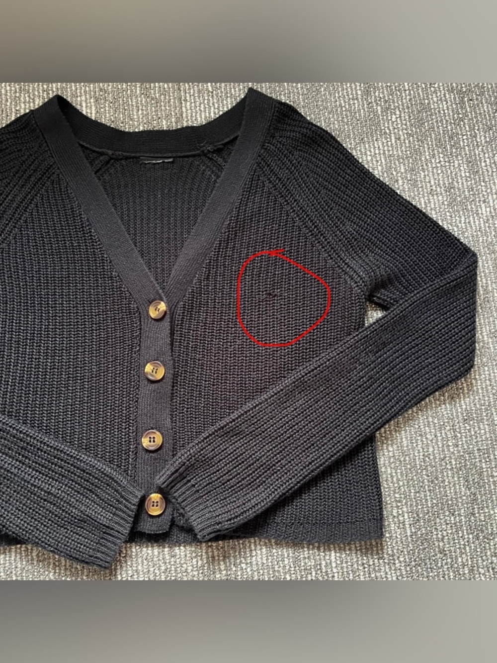Black Ribbed Button Front Cardigan – S/M - Picture 5 of 5